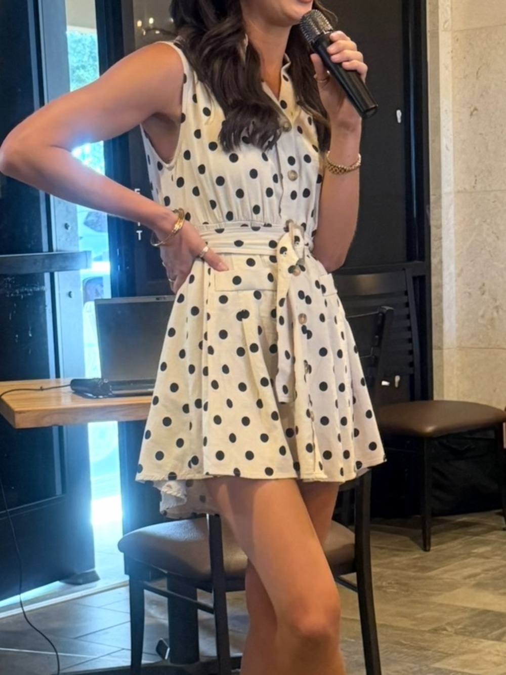 Nordstrom White Mini Shirt Dress with Black Polka Dots M